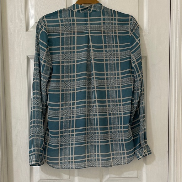 CAbi Teal and White Surplice Blouse - Picture 6 of 8